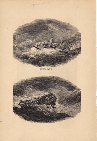 1880年代　アンティークプリント　イギリス　両面に図柄有　ハリケーン　オーロラ　難破船　海　波　嵐　_画像1