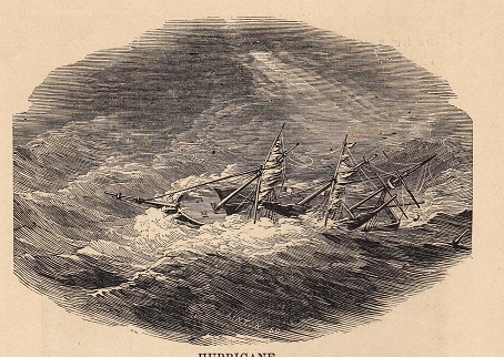 1880年代　アンティークプリント　イギリス　両面に図柄有　ハリケーン　オーロラ　難破船　海　波　嵐　_画像3