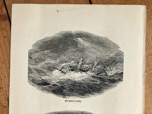 1880年代　アンティークプリント　イギリス　両面に図柄有　ハリケーン　オーロラ　難破船　海　波　嵐　_画像6