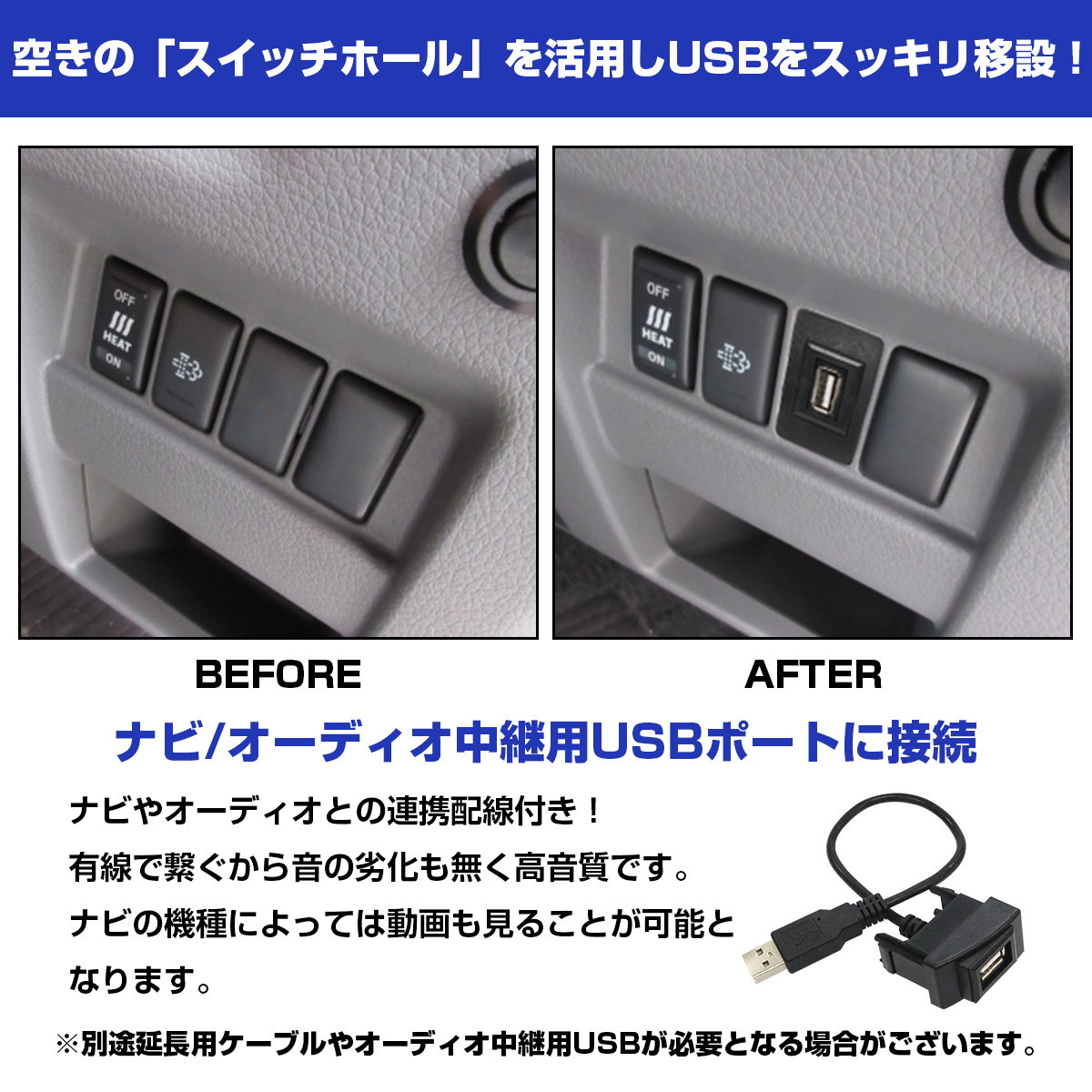 【スズキAタイプ】 エブリイバン DA64V H17.8～ 純正風♪ USB接続通信パネル 配線付 USB1ポート 埋め込み 増設USBケーブル 2.1A 12V_画像3