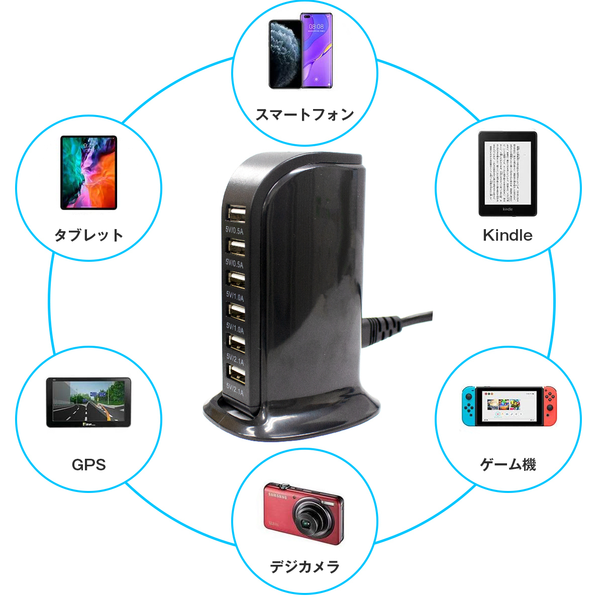 6台同時充電可能 USB充電器 ブラック スマホ タブレット 6ポート iPhone コンパクト_画像4