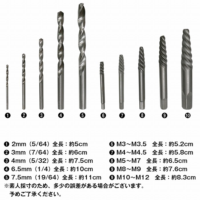 折れたりなめたりしたボルトの取り外しに！ タップハンドル ドリル付 ボルト抜き エキストラクター 逆タップ ネジ外し 潰れたボルト_画像4