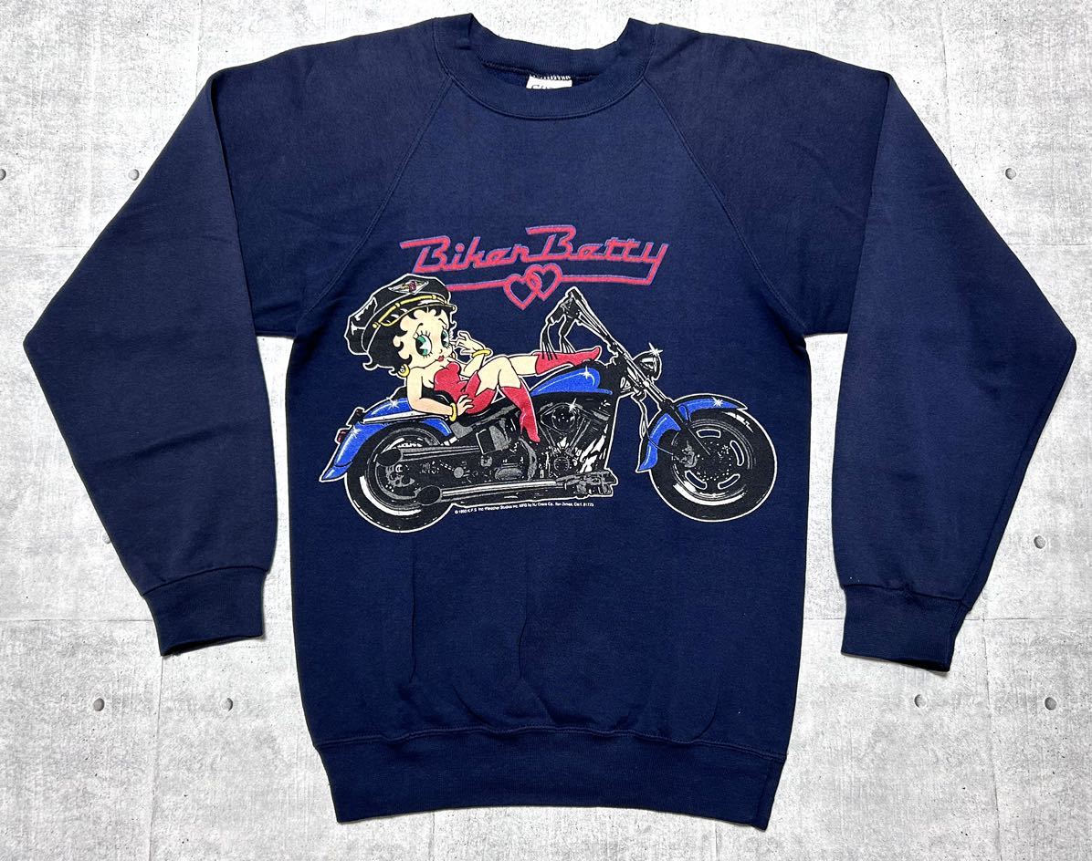 美品 90s USA製 BettyBoop ラグラン スウェット トレーナー　　バイカー ベティちゃん ベティブープ 1993年 コピーライト 玉9221_画像1