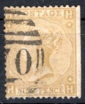 ◆202古いイギリス　1867年　QV 9p　スカシ25　$300　① ◆_画像1