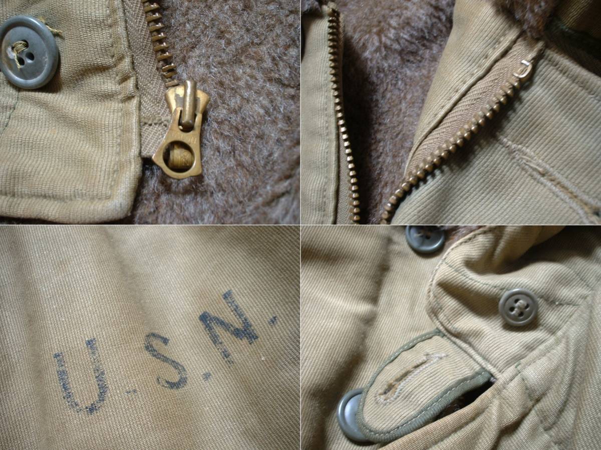 40s-50s売り切りTYPE N-1デッキジャケットU.S.N.カーキ40-42in米軍NAVYステンシル海軍USNタンカースN1タロンTALONコの字留めビンテージ_画像2