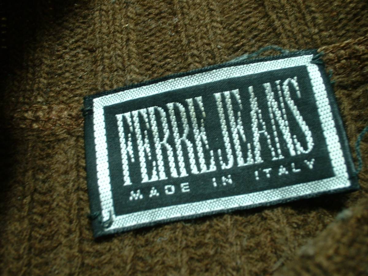 高級イタリア製FERRE JEANSロールネックウールセーターLネイティブ柄ブラウン正規フェレジーンズMADE IN ITALYジャガードノルディック_画像2