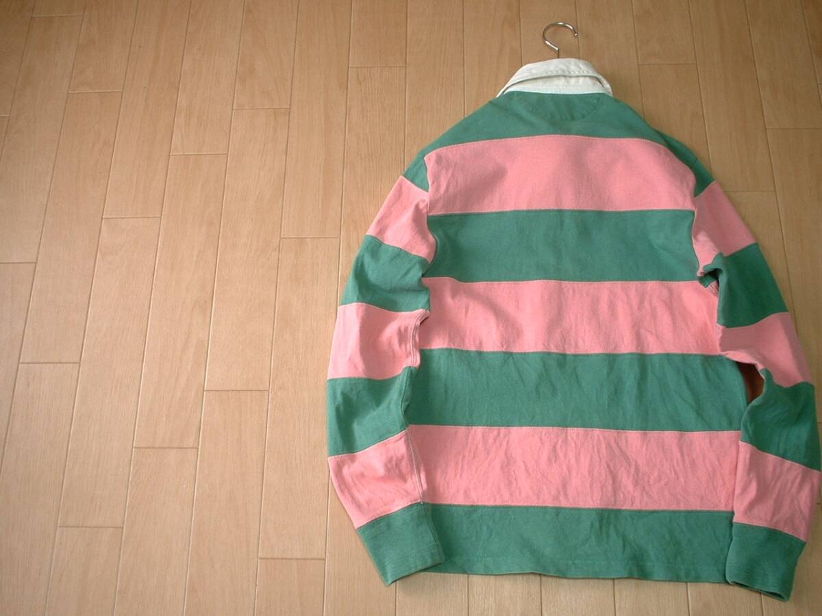 POLO by Ralph Lauren刺繍デコレーションラガーシャツM春色ボーダー正規ポロラルフローレンRUGBYラグビージャージポロBIG PONYビッグポニー_画像2