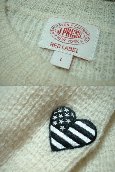 J.PRESS RED LABEL crew neck wool sweater L white lady's regular J Press red label USA star article flag one Point embroidery 