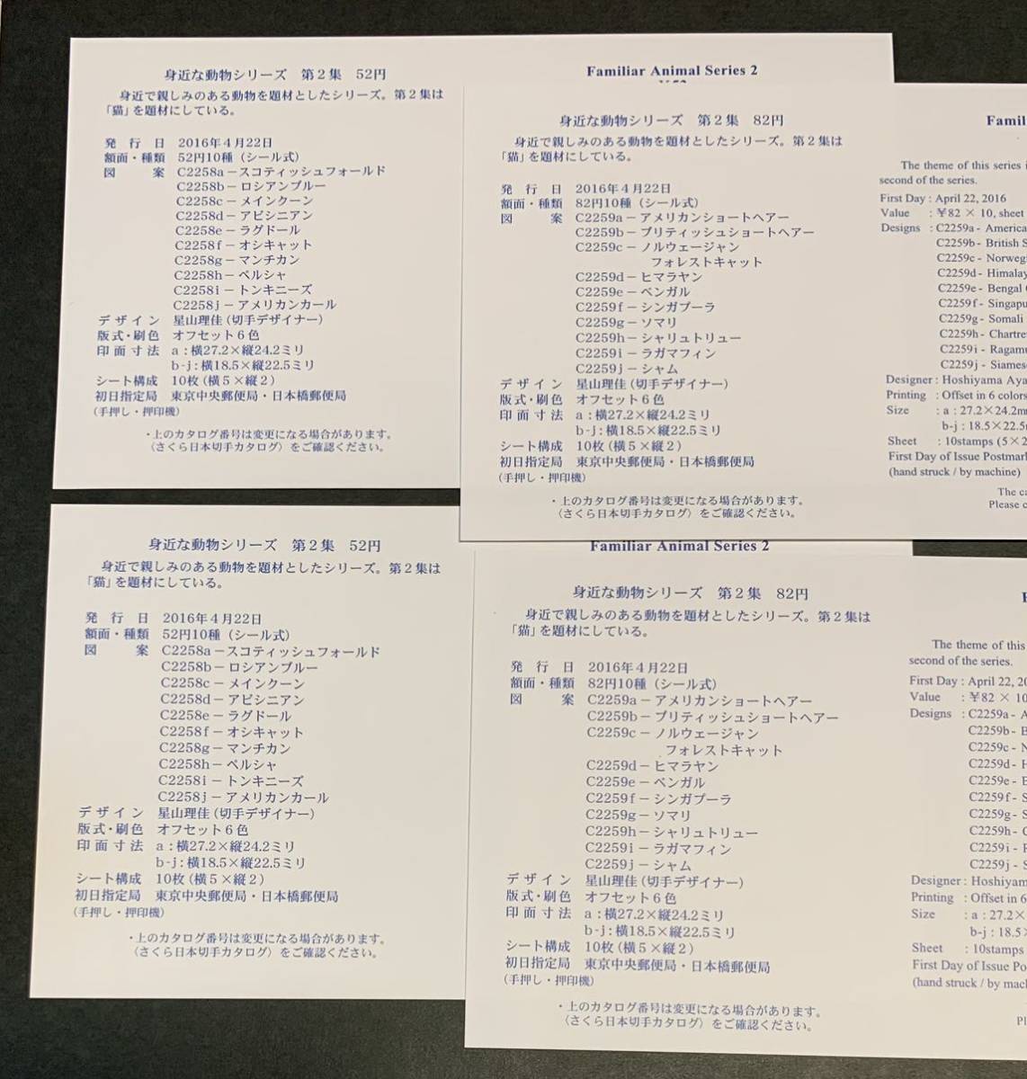 ●初日カバー　4枚、平成28年4月22日　身近な動物シリーズ　第2集　東京中央郵便局消印　匿名配送　説明カード付き_画像6