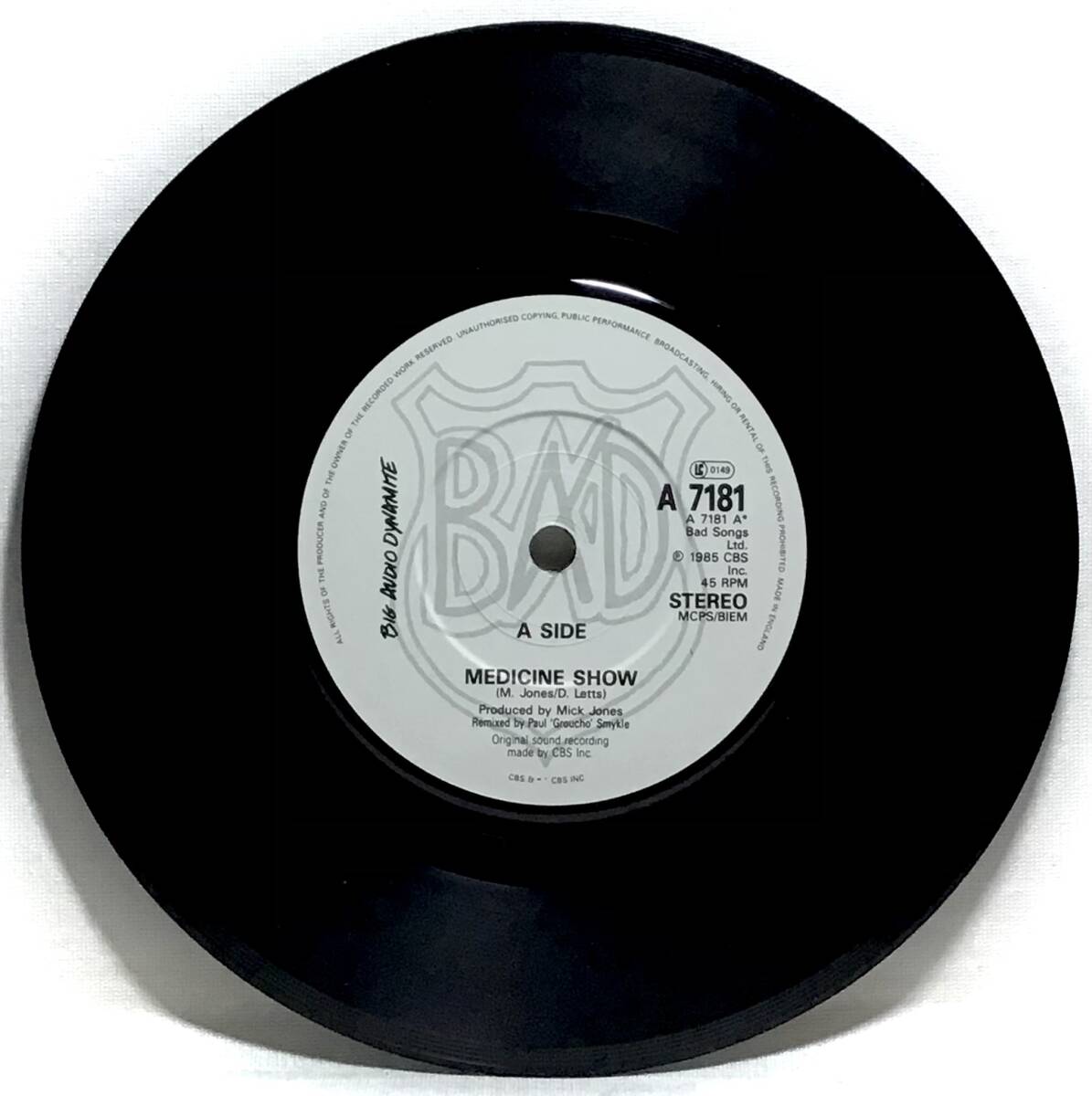 【英7】 BIG AUDIO DYNAMITE / MEDICINE SHOW / A PARTY / 1986 UK盤 7インチシングルレコード EP 45 THE CLASH MICK JONES 試聴済_画像3
