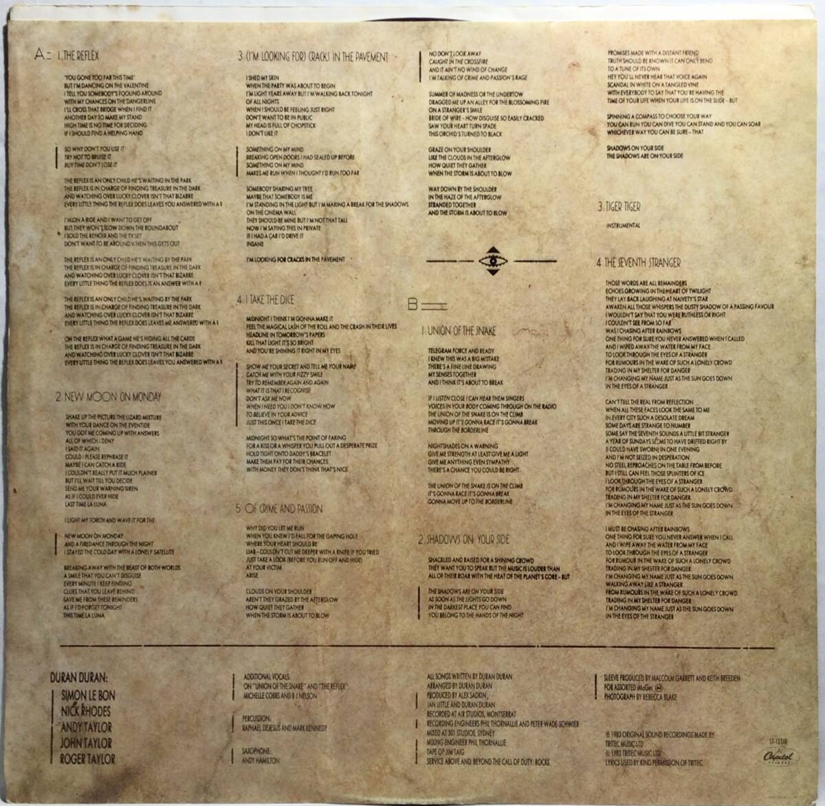 【米LPシュリンク】DURAN DURAN デュランデュラン SEVEN AND THE RAGGED TIGER / STERLING 刻印 US盤 LPレコード ハイプステッカー REFLEX_画像4