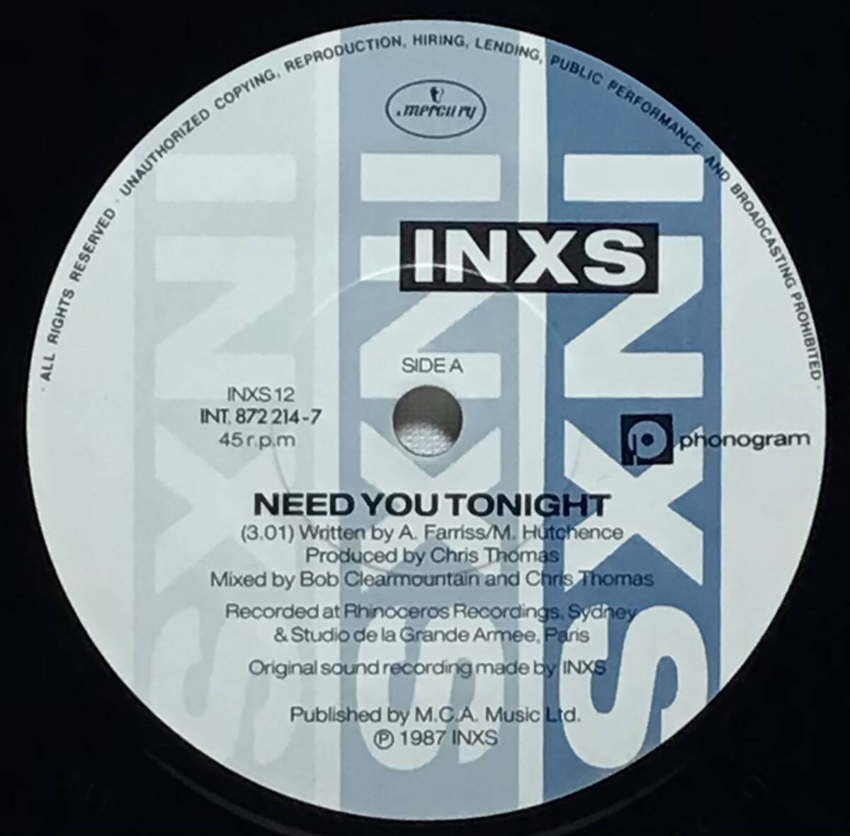 【英7元ネタ】 INXS / NEED YOU TONIGHT ( DUA LIPA / BREAK MY HEART 元ネタ ) / MOVE ON / 1988 UK盤 7インチレコード EP 45 試聴済_画像4