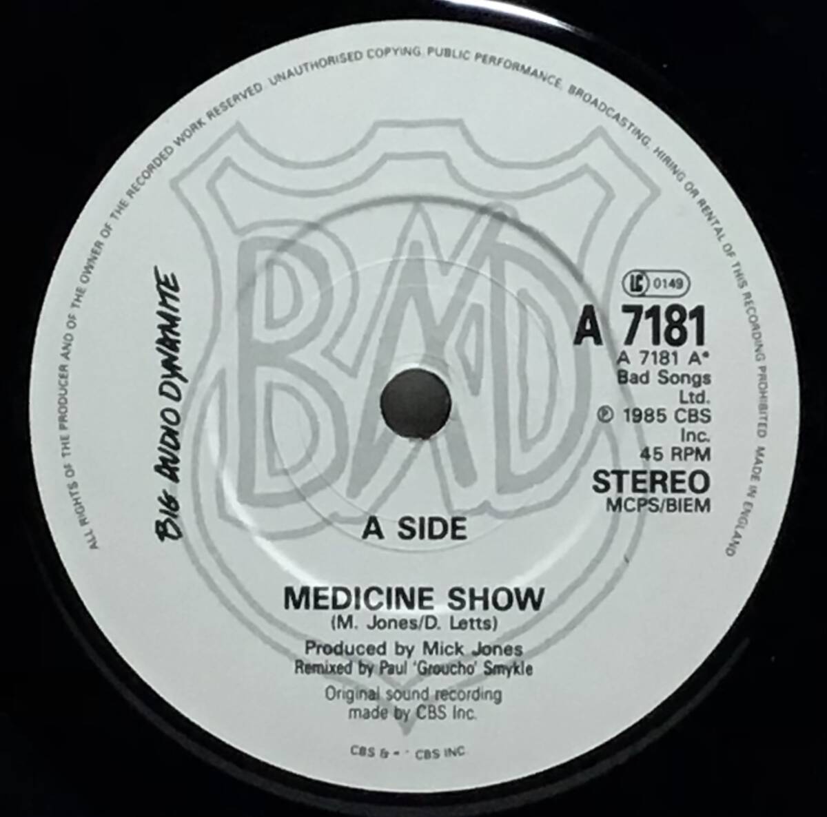 【英7】 BIG AUDIO DYNAMITE / MEDICINE SHOW / A PARTY / 1986 UK盤 7インチシングルレコード EP 45 THE CLASH MICK JONES 試聴済_画像4