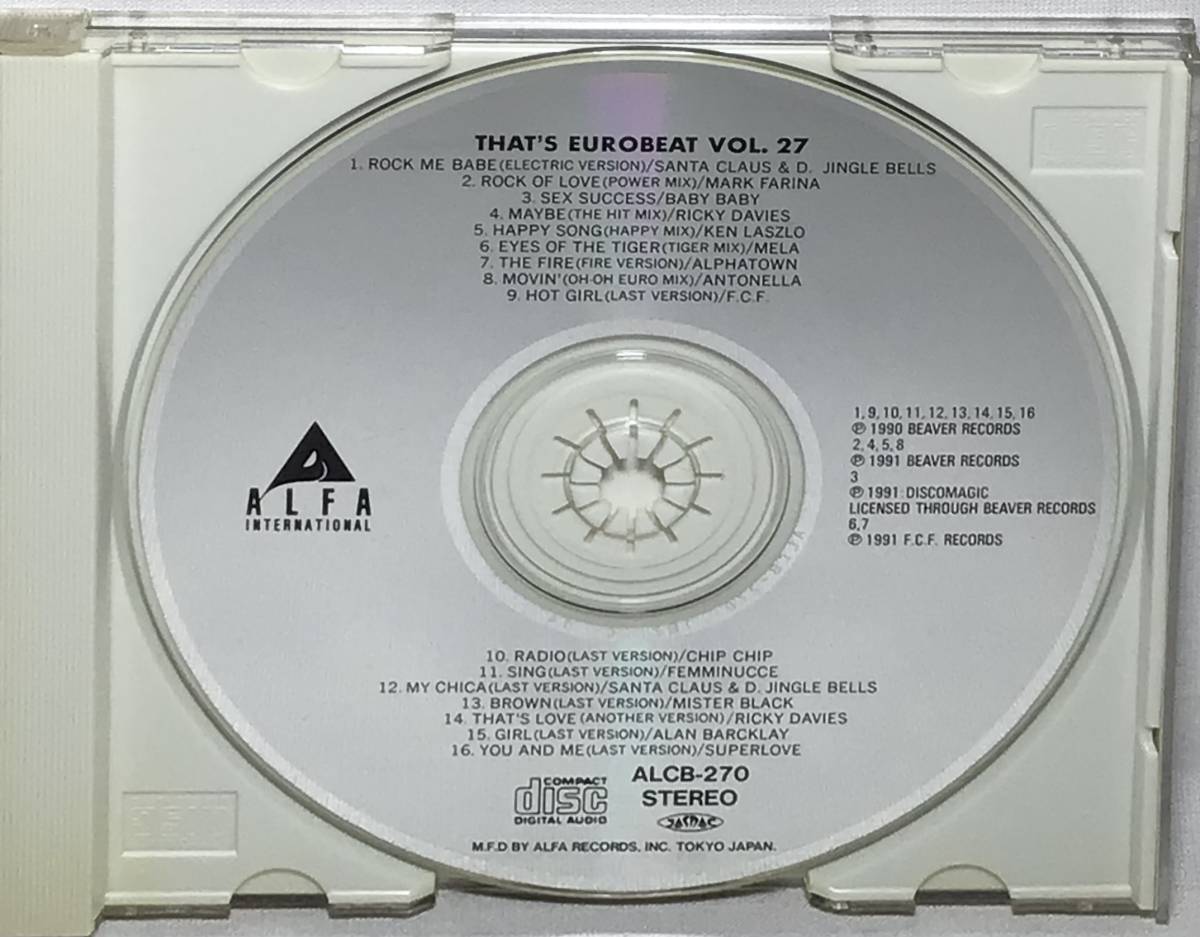 【日CD】 ザッツ・ユーロビート VOL.27 THAT'S EUROBEAT 1991 日本盤 CD オムニバス_画像8