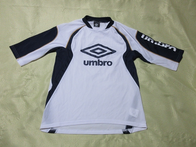 M-658★UMBRO(アンブロ)UBS7136★白x紺/5分袖プラクティスシャツ(L)★_画像1