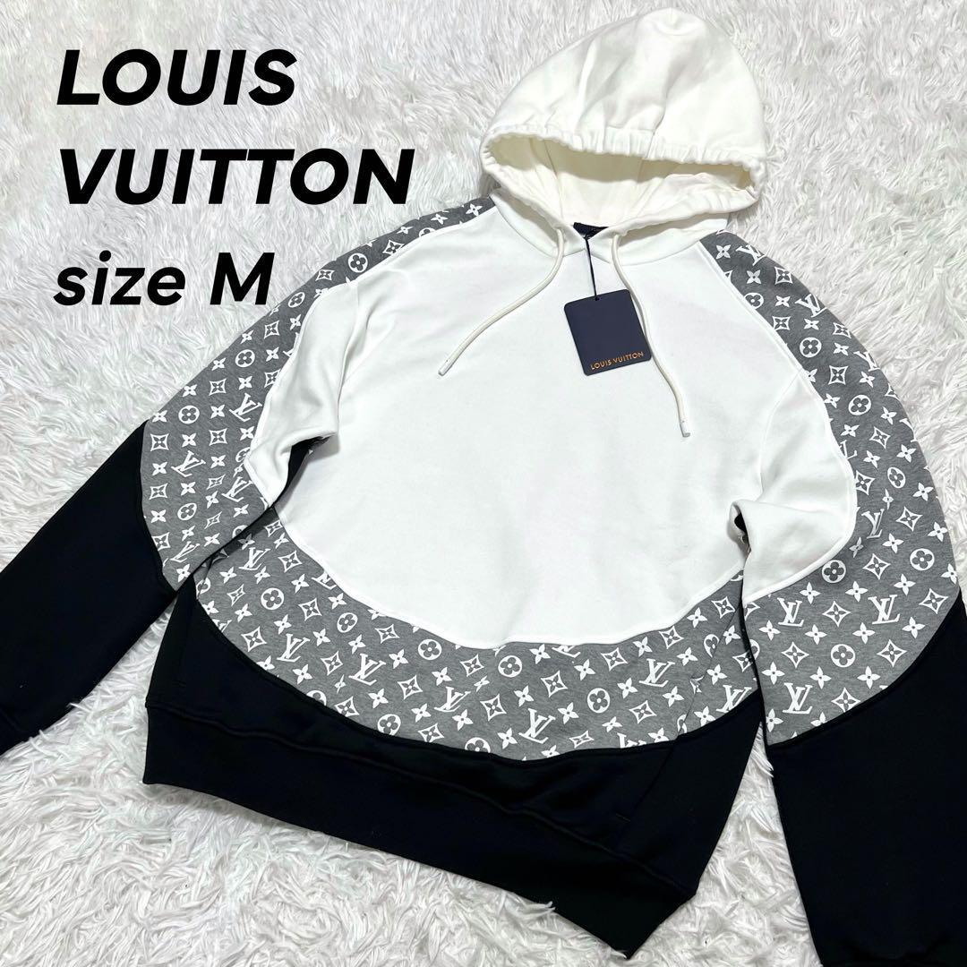 １円〜 未使用級・タグ&箱付 LOUIS VUITTON ルイヴィトン フーディーパーカー Mサイズ モノグラム サークルカットブラック&ホワイト_画像1