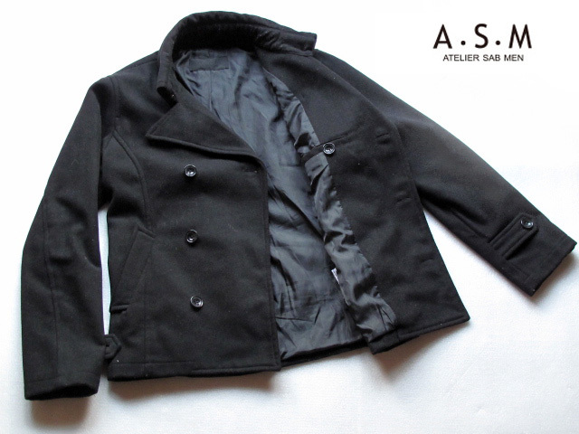 *A.S.M marks li feed b men melt n wool pea coat Sz.50 men's black ASM