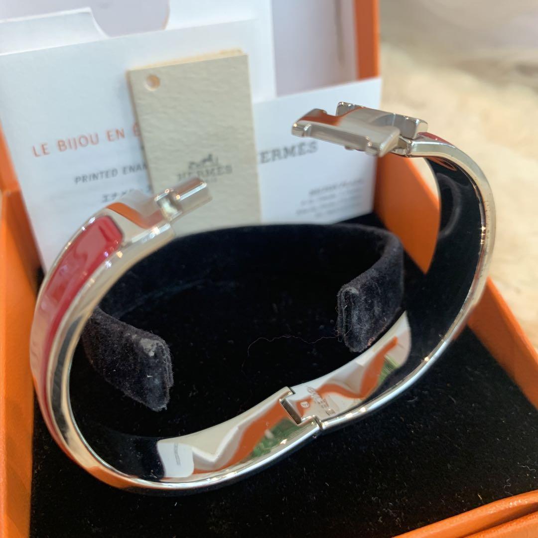 ☆美品☆HERMES クリッククラックPM バングル Hロゴ レッドxシルバー