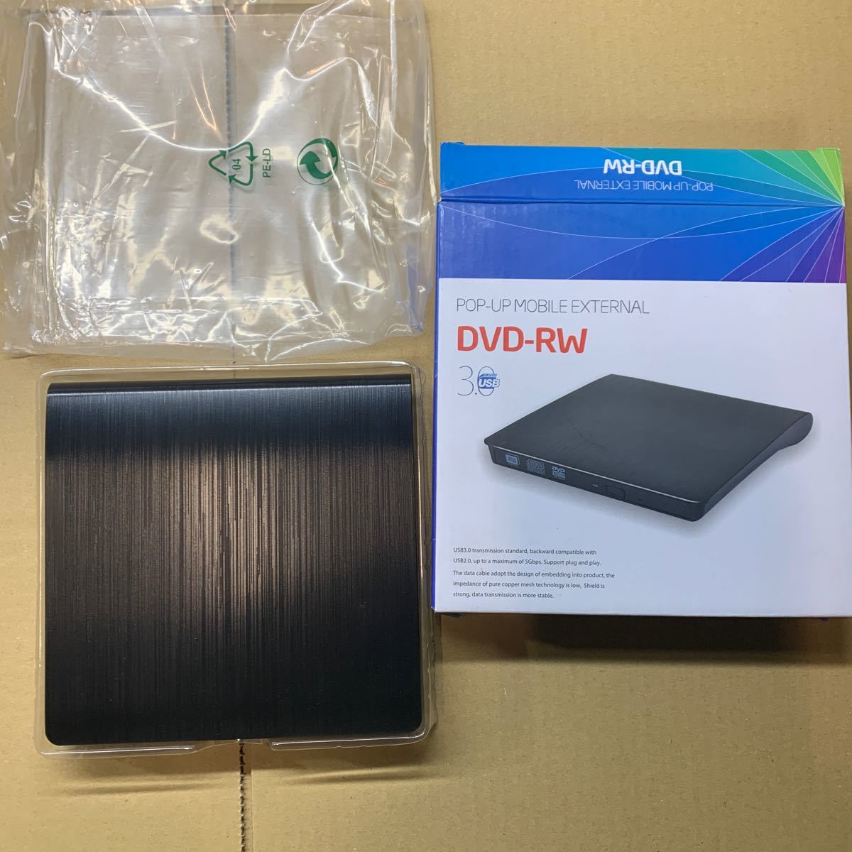 美品 外付けポータブルDVD/RW ドライブ 軽量コンパクト ダブル給電 USB3.0 激安 動作確認済み 書き込み