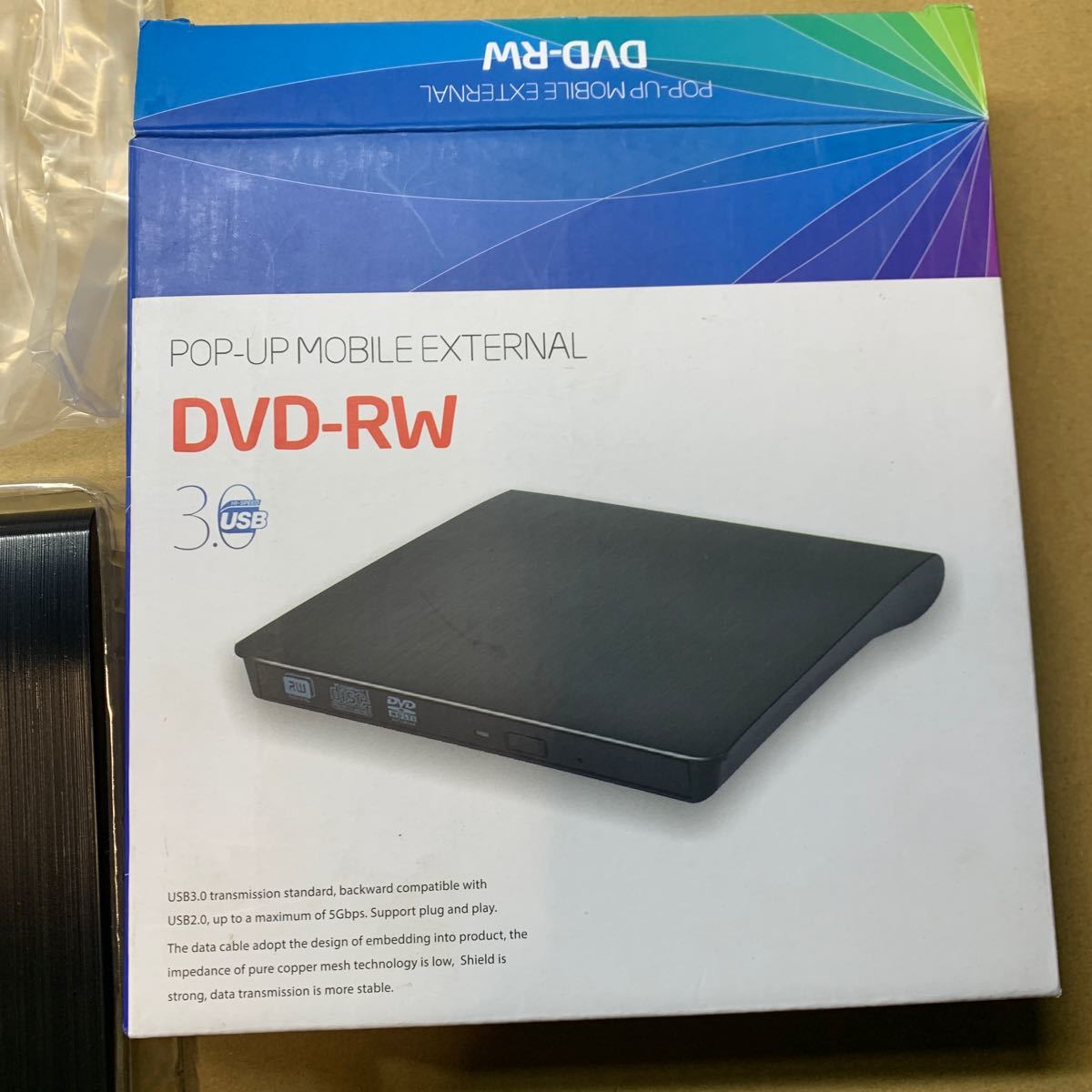 美品 外付けポータブルDVD/RW ドライブ 軽量コンパクト ダブル給電 USB3.0 激安 動作確認済み 書き込み