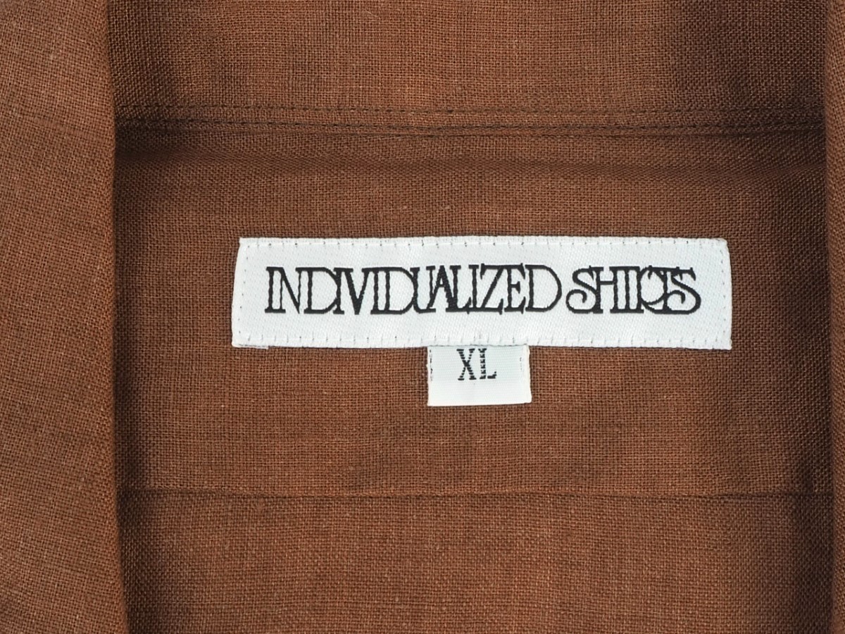 7T240215 美品 INDIVIDUALIZE SHIRTS 長袖 無地 ブラウン系 リネン100% XLサイズ インディビジュアライズドシャツ_画像5