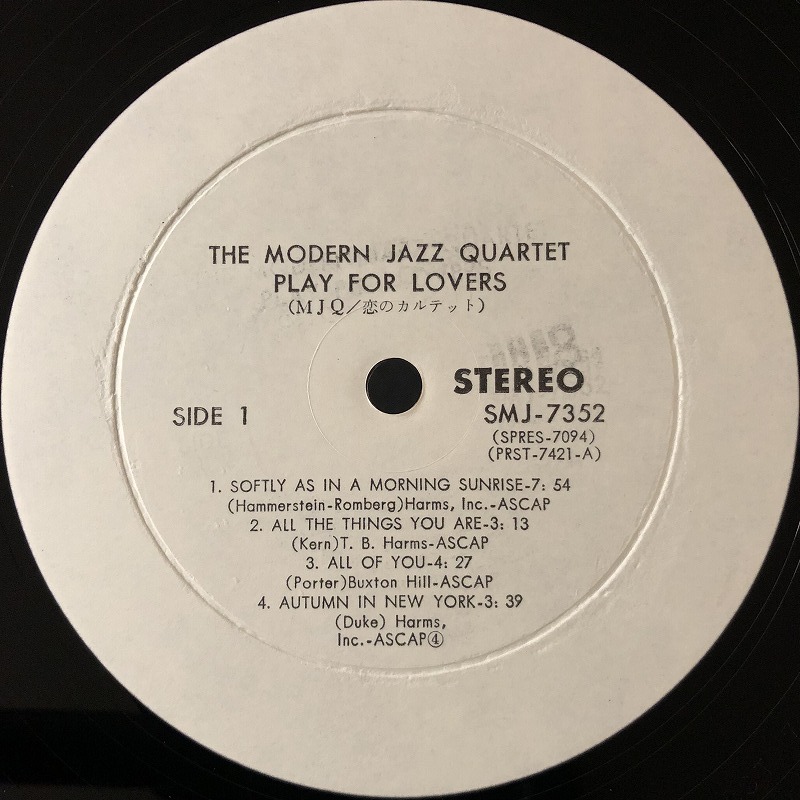 【ペラジャケ】美品 / MJQ 恋のカルテット「THE MODERN JAZZ QUARTET PLAYS FOR LOVERS」/ THE MODERN JAZZ QUARTET / レア盤_画像3