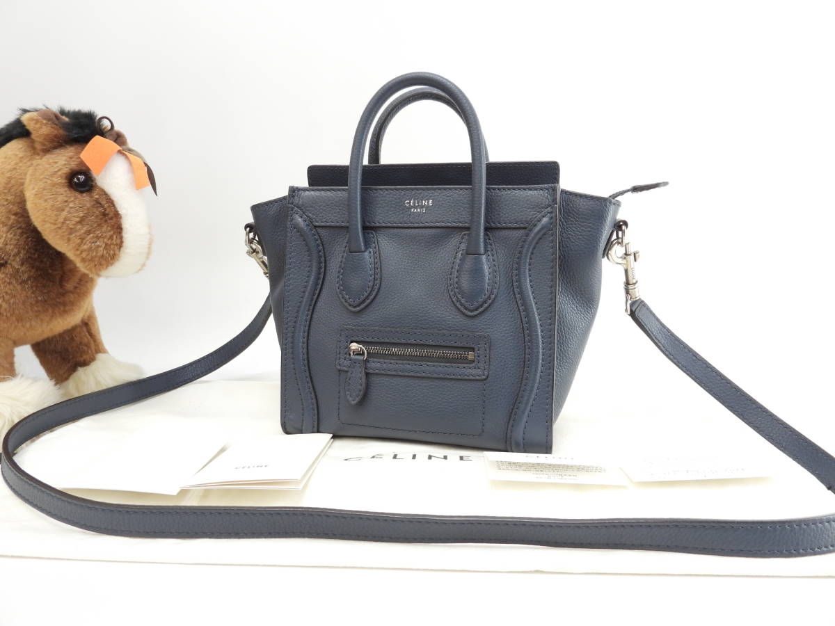 Celine Lager Genano Leather Deep Blue Pochette Mini Mini Dist Bag Cross Baged Bag@F-ZP-0133