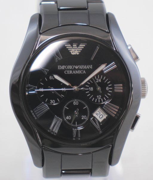 ◆ 稼働品 EMPORIO ARMANI / エンポリオアルマーニ セラミカ AR1400 クロノグラフ デイト QZ ブラック系 SS 144989