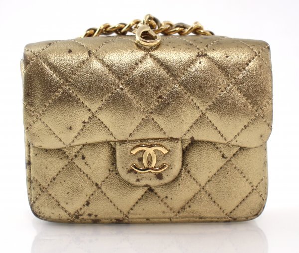 ◆ CHANEL / シャネル ミニミニマトラッセ ココマーク バックチャーム ラムスキン ラメ 小物入れ チェーン ゴールド ヴィンテージ 142919