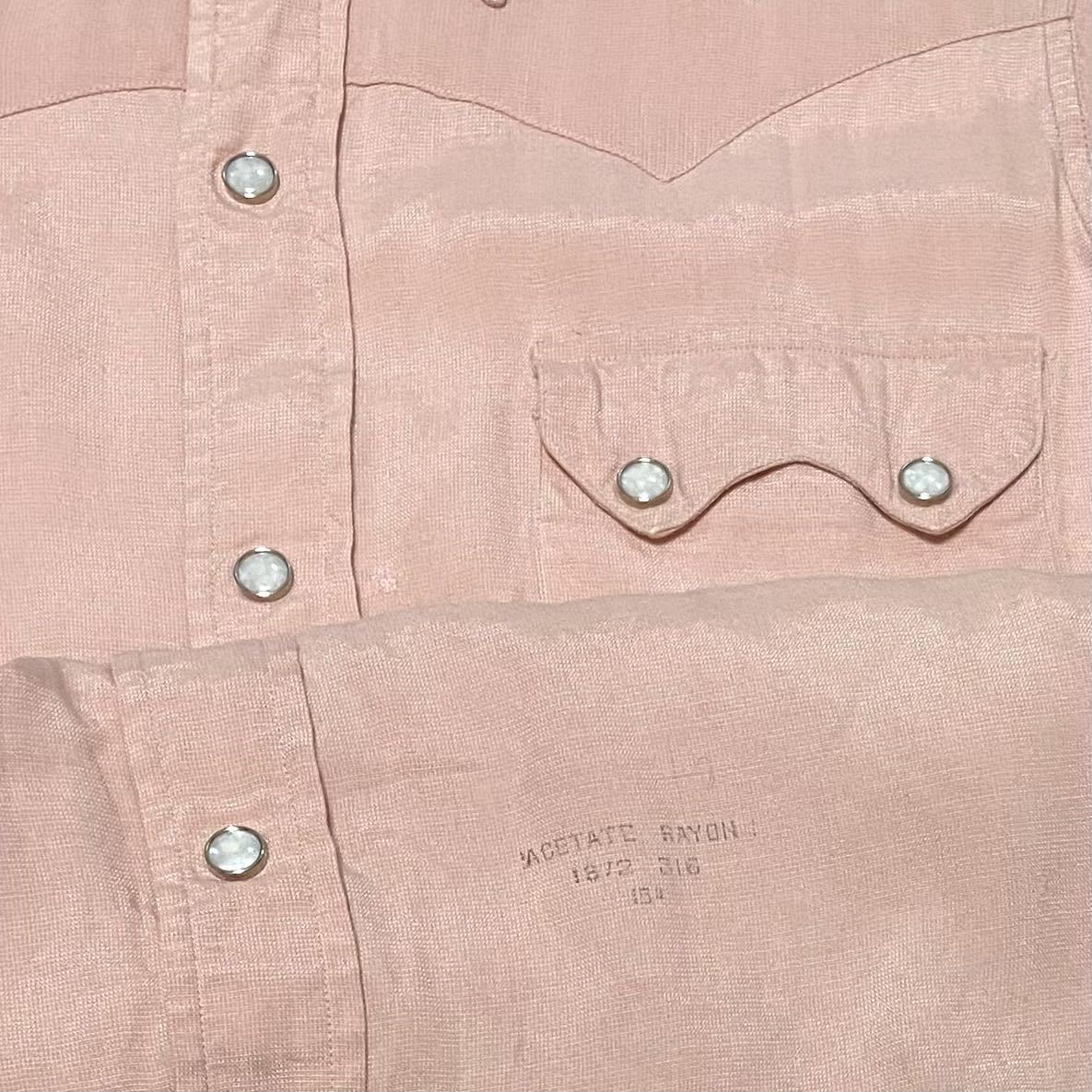ピンク 50s ビンテージ E&W THE PLAINS レーヨン シャツ 無地 単色 USA製 オリジナル レアカラー ヴィンテージ 60s 50年代 ロカビリー 古着_フロントの左裾にスタンプ表記入りです。