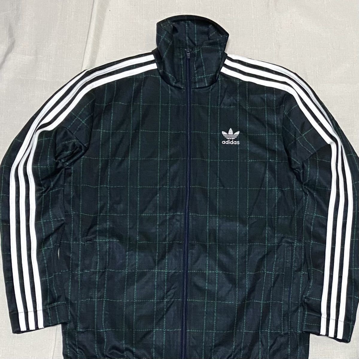 美品 アディダス オリジナルス 黒 タータン チェック トラックジャケット ジャージ トレフォイルロゴ adidas TARTAN トラックトップ 正規品_貴重な黒×紺×緑のタータンチェック柄です