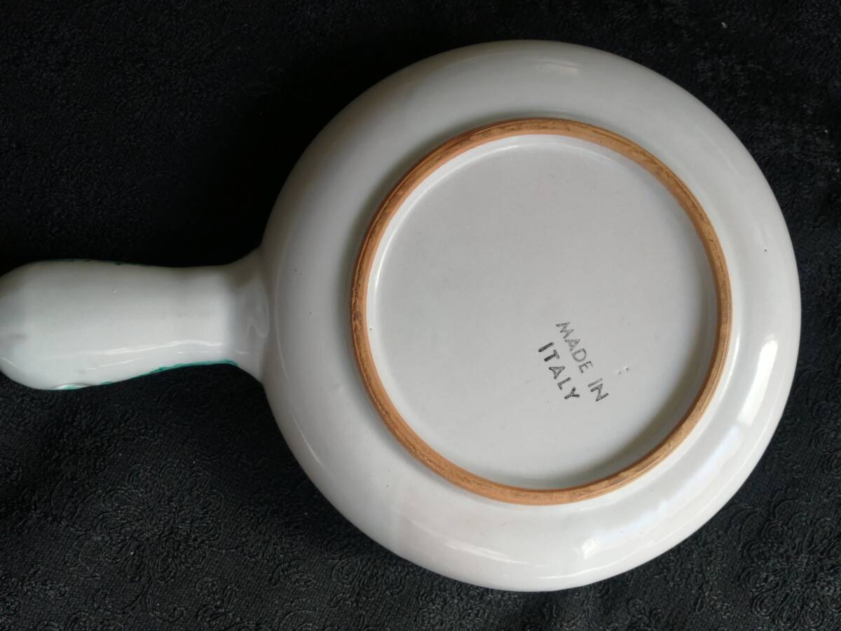 フライパン型　取手つきスパゲティ陶器皿　イタリア製　未使用 送料無料_画像3