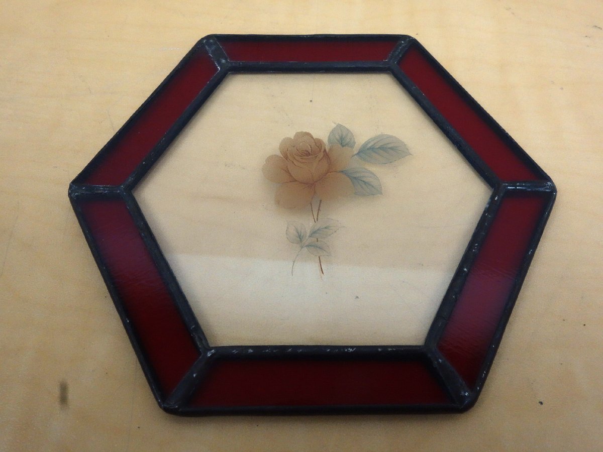 茶器 茶道具 ガラス 茶托 コースター六角 花柄 バラ 2客セットの画像5