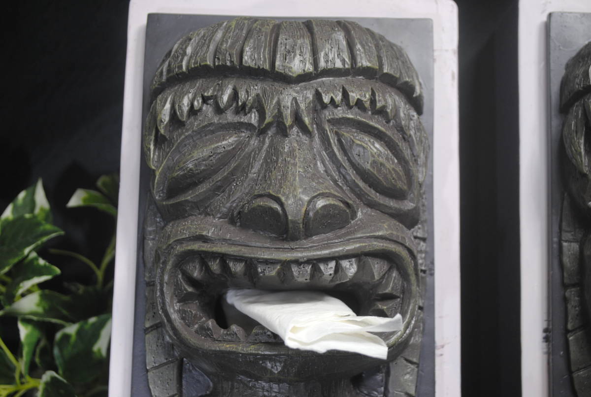 /は721.ティッシュボックス 2点セット TIKI ティキ　ティッシュカバー アメリカ雑貨 アメリカン雑貨 レジン製_画像2