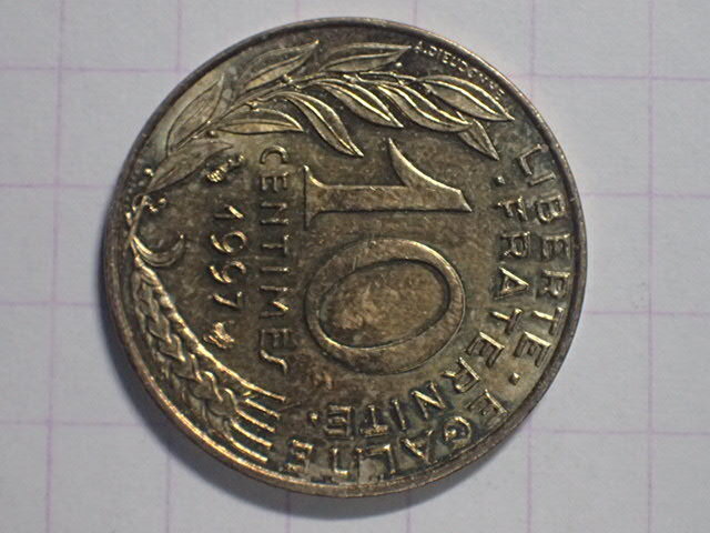 F34-低いハチ KM#929 TYPE: Lower bee(1997) フランス共和国 10セントタイム(0.1 FRF)アルミ青銅貨_画像3