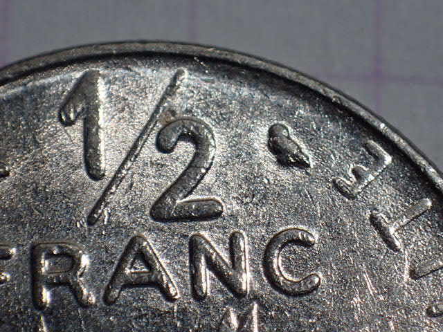 F43-フクロウ　フランス共和国 1/2フラン(0.5 FRF)ニッケル貨 発行：1964-2001年 KM#931.1_画像3