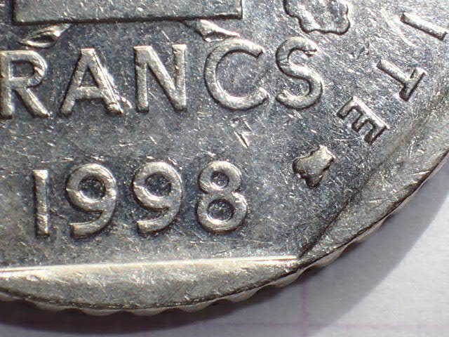 F52-ハチ KM#942.1 フランス共和国 2フラン(2 FRF)ニッケル貨 1998年_画像2