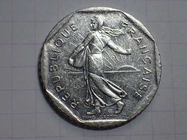 F52-ハチ KM#942.1 フランス共和国 2フラン(2 FRF)ニッケル貨 1998年_画像3