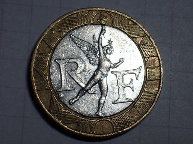 F57-イルカ KM#964.1 フランス共和国 10フラン(10 FRF)バイメタル（縁：アルミ銅、中心：ニッケル）貨 1988発行初年の画像1