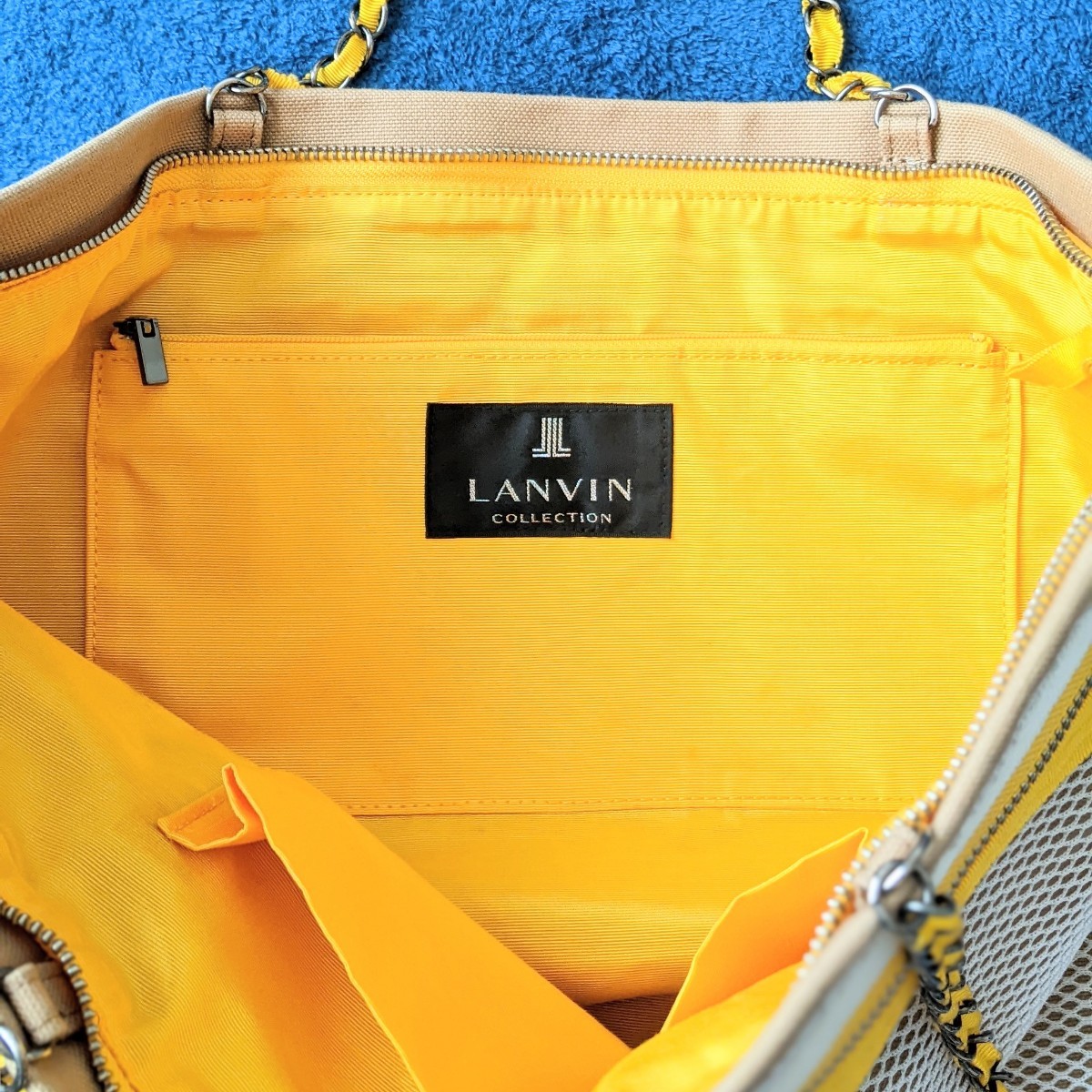 ランバンコレクション LANVIN COLLECTION 2016 トートバッグ キャンバス イエロー A4収納可 チェーンハンドル 黄色 ランバンの画像6