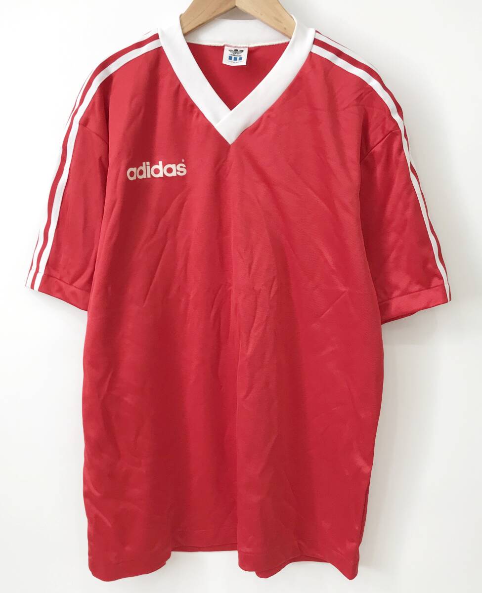 デサント社製 adidas サッカー ゲームシャツ Tシャツ ロゴ ナンバリング 赤 スポーツ 古着 ASR-555 アディダス SIZE：O-XO■0213Aの画像1