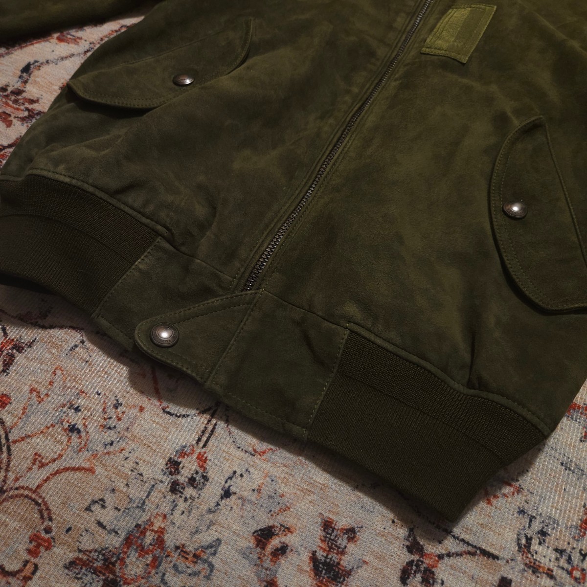 【逸品】 Ralph Lauren MA-1 Leather Bomber Jacket 【S】 レザー ボンバー ジャケット 米軍 USA 深緑 激渋 スエード ライダース RRL 　_画像5