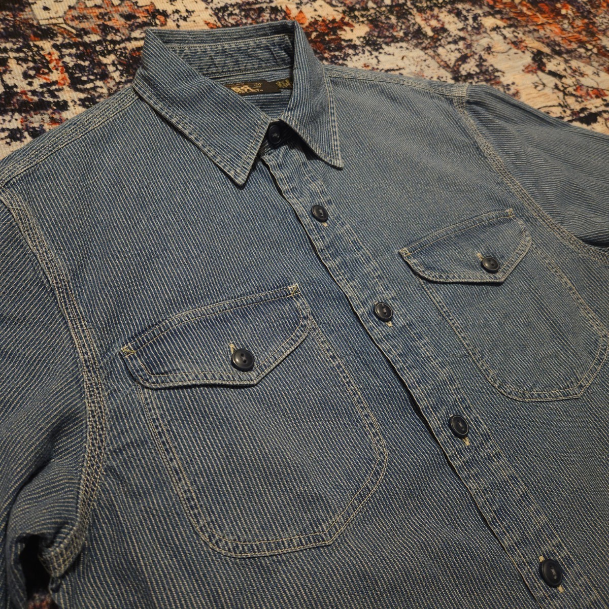 【逸品】 RRL Indigo Wabash Stripe Work Shirt 【S】 インディゴ ウォバッシュ ストライプ ワークシャツ 猫目 ヴィンテージ Ralph Lauren_画像2