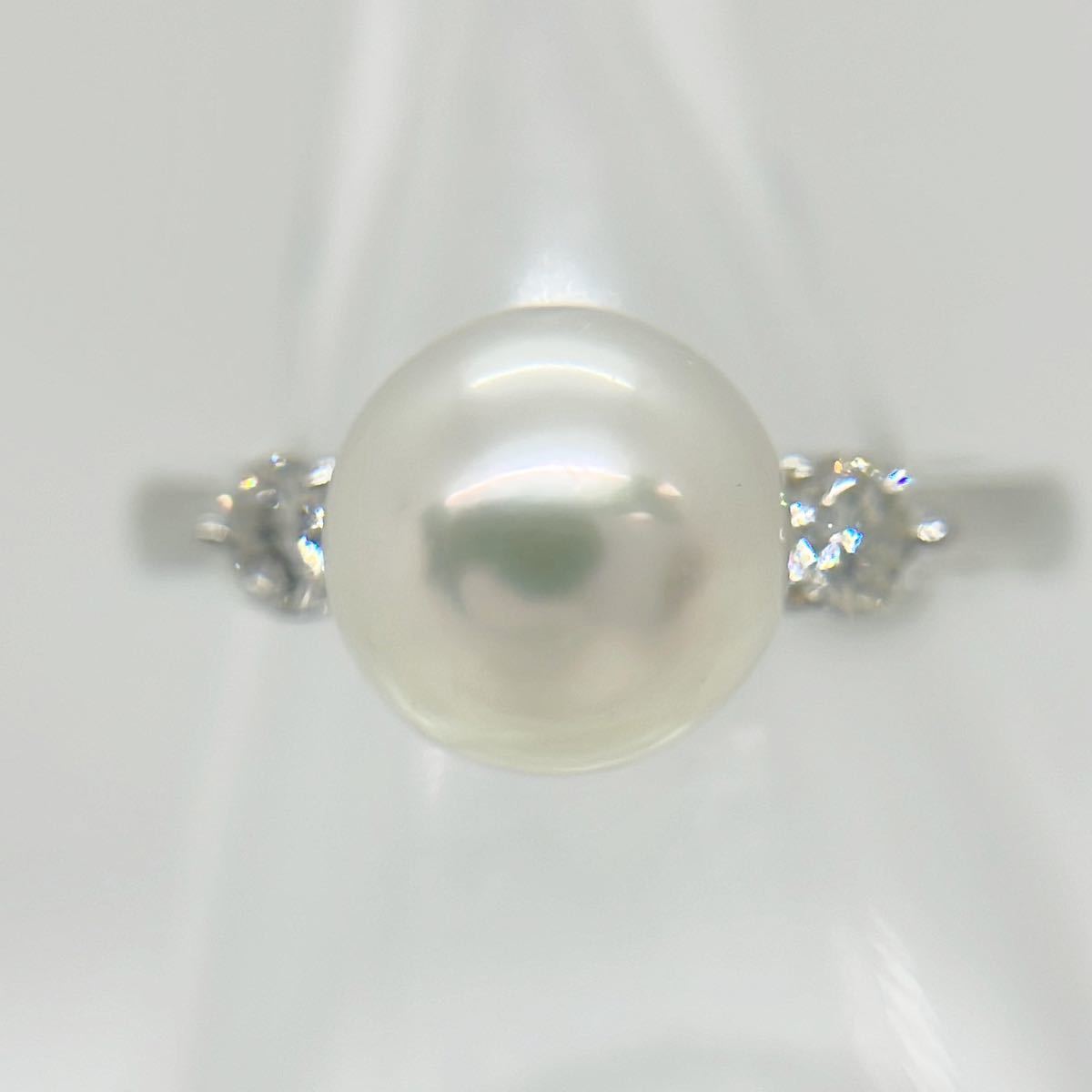 [新品同様]Pt900プラチナ真珠天然ダイヤモンドakoyaパールリング指輪