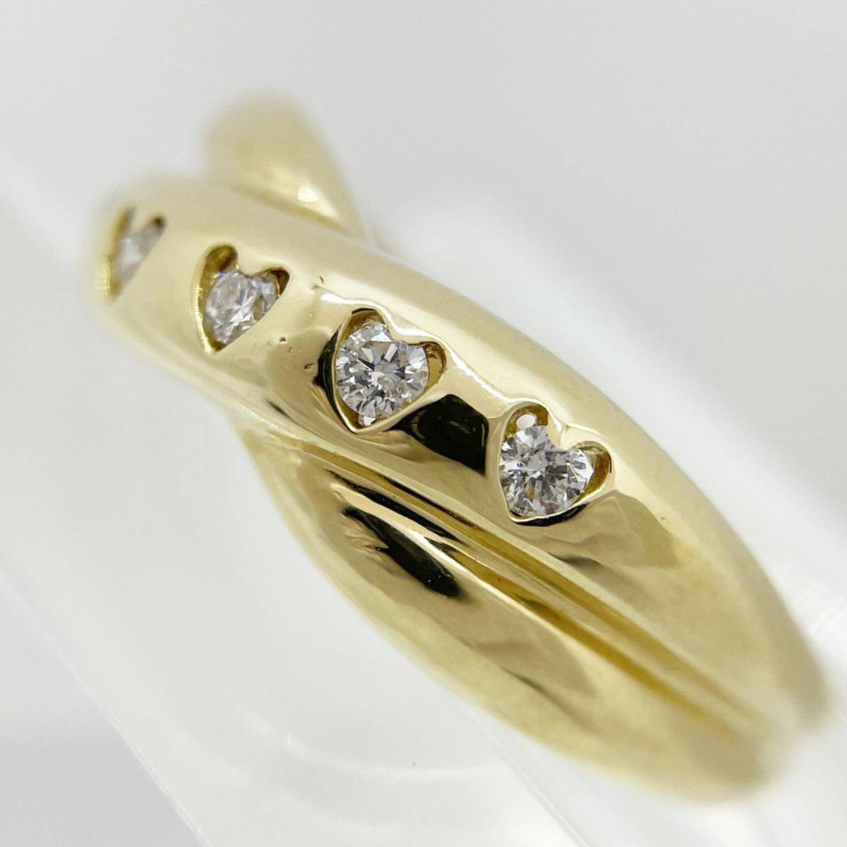 [新品同様]K18YGイエローゴールド金天然ダイヤモンド ハートリング指輪日本製_画像3