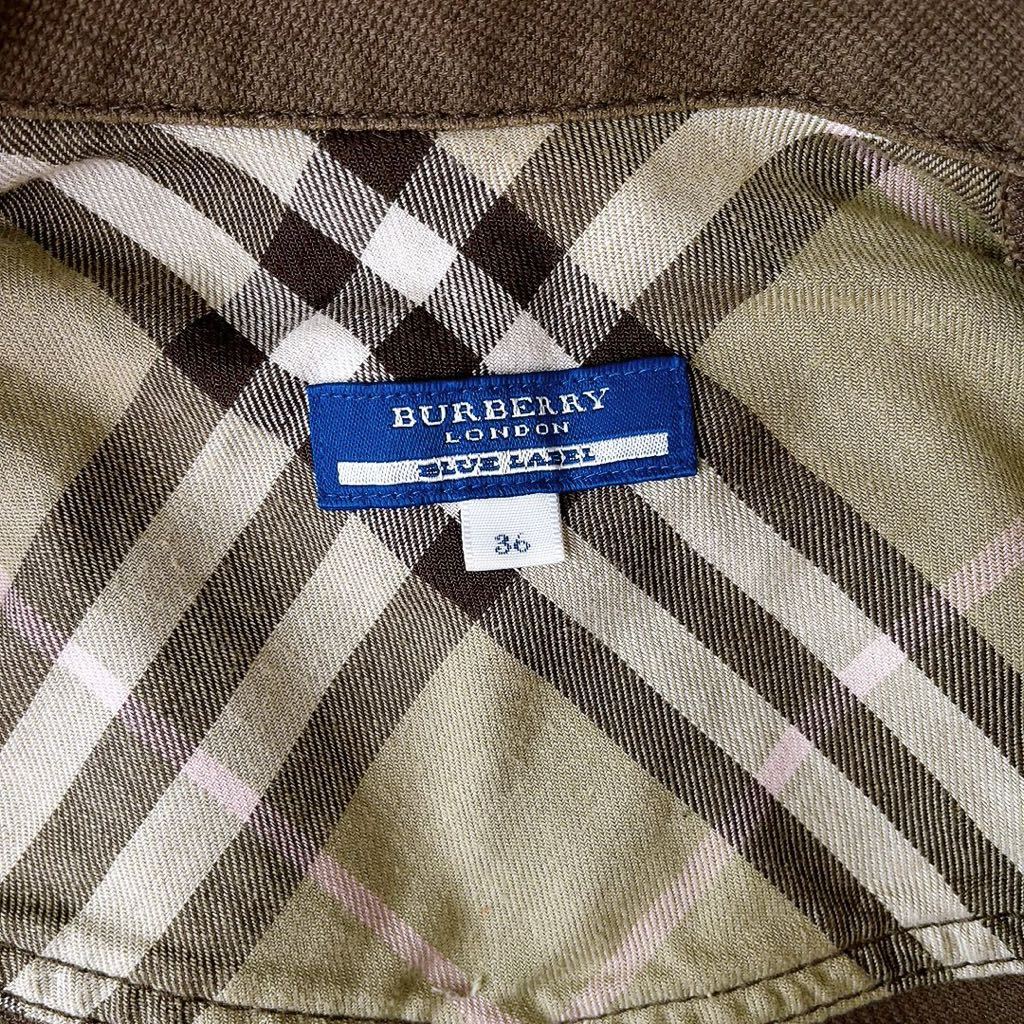 バーバリー ブルーレーベル BURBERRY BLUE LABEL デニム ジャケット ノバチェック ホース刺繍 36 麻 レーヨン ヴィンテージ メタルボタン_画像3