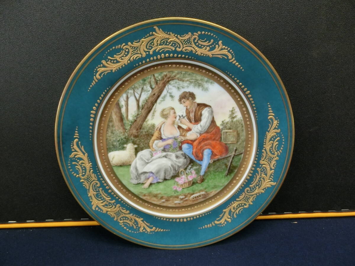 アンティーク LIMOGES FRANCE リモージュ フランス ハンドペイント 金彩 飾り皿 (ゆうパック80)_画像1