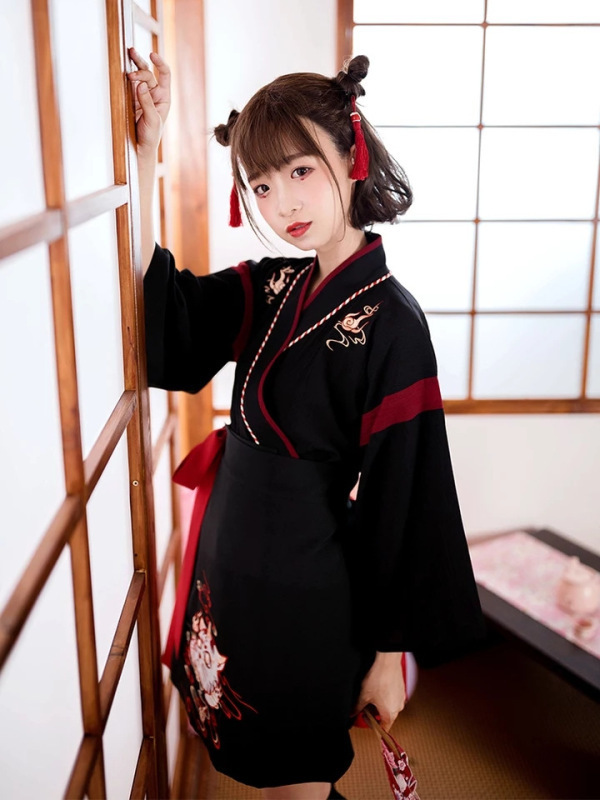  Japanese clothes . clothes yukata cosplay put on clothes flower . skirt retro manner . woman lady's fancy dress black S size SNS Event set 