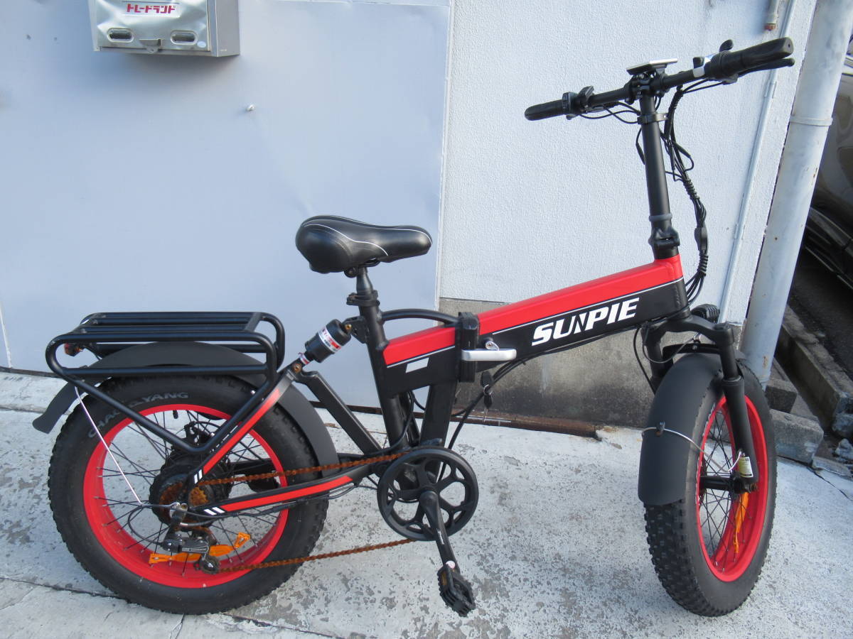 SUNPIE ファットバイク フル電動アシスト自転車 20インチ 折りたたみ ビーチクルーザー 7段変速 ディスクブレーキ 管理6CH0104Cの画像6