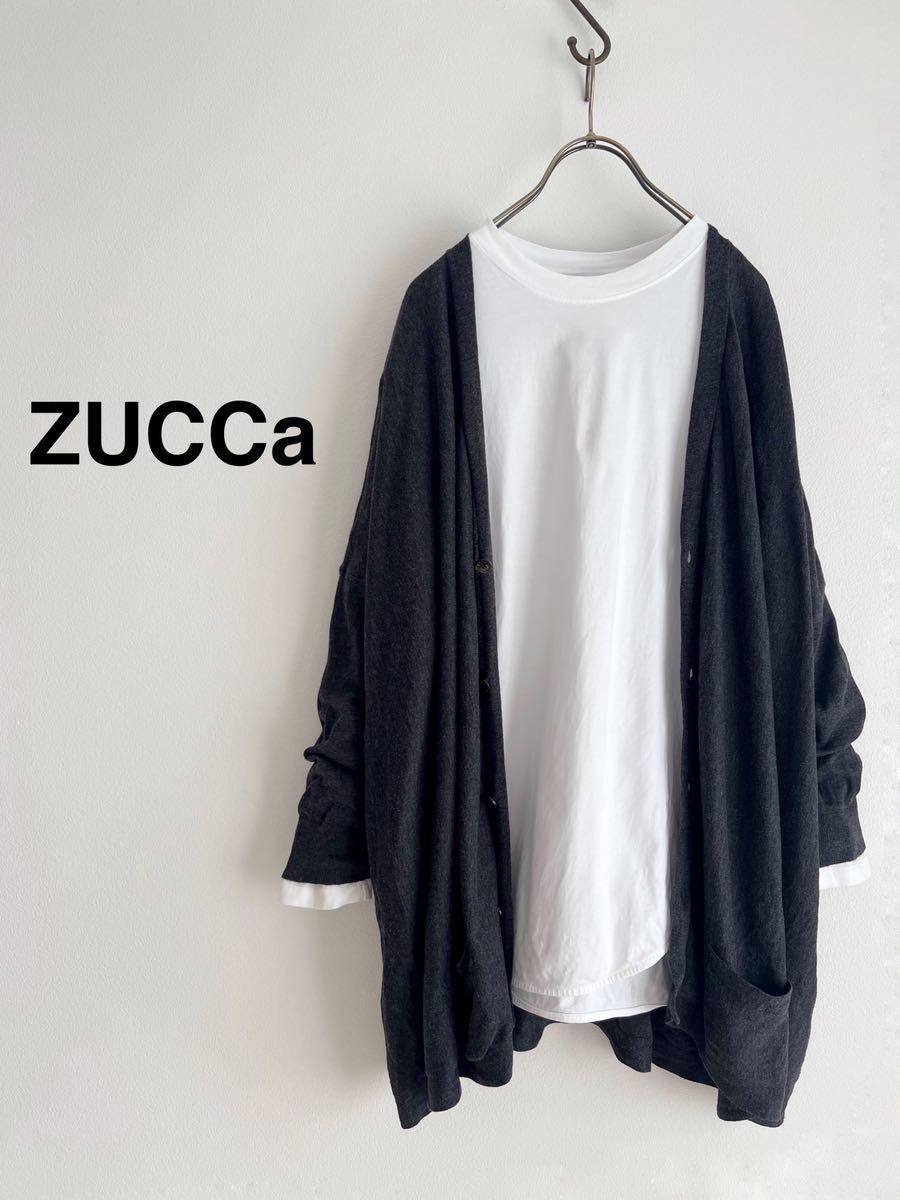 【2点以上で送料無料】ZUCCa ズッカ コットンニットカーディガン レディースMサイズ グレー オーバーサイズ_画像1